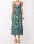 SIMONA CORSELLINI 
Abito lungo con stampa floreale e frange BRIGHT GREEN