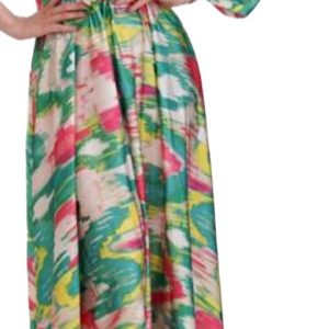 MARIUCCIA abito lungo fantasia mono spalla manica lunga con rouches