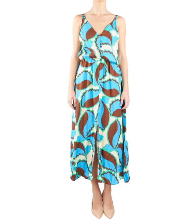 MARIUCCIA abito lungo fantasia spallina stretta con scollo a V e bottoni