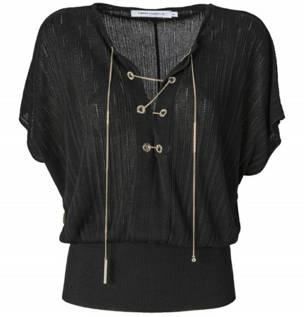 SIMONA CORSELLINI maglia in filo nera con collana oro