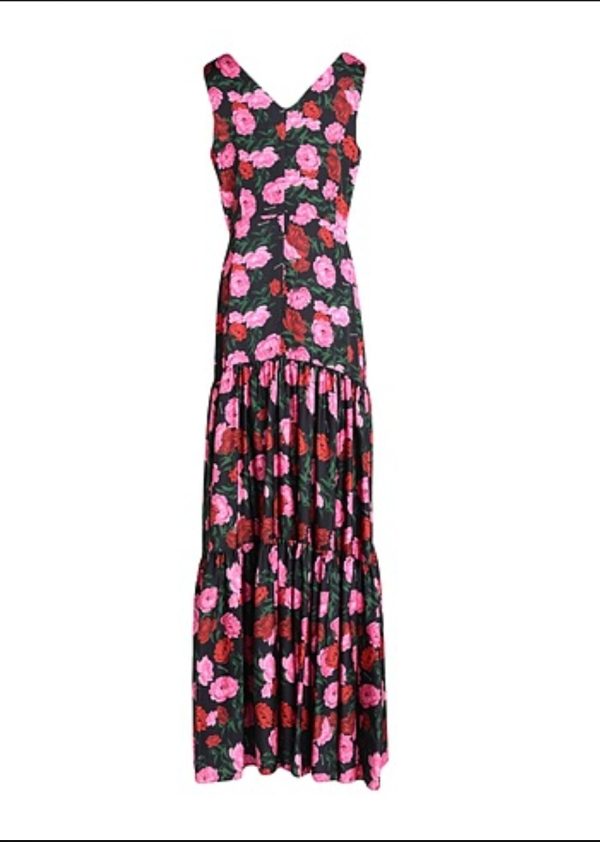 MARIUCCIA abito lungo a fiori scollo a cuore spallina larga