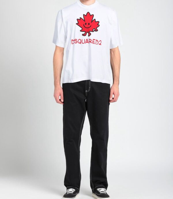 DSQUARED2 Logo Print foglia rossa T-Shirt White Uomo