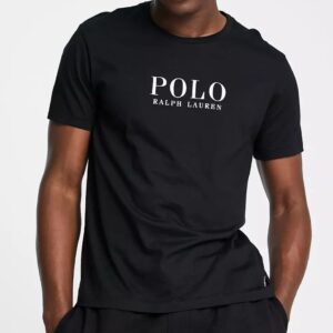 POLO RALPH LAUREN - T-shirt  nera con logo con scritta sul petto