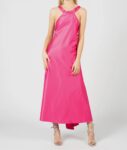 PINKO Linving stone abito raso fucsia midi