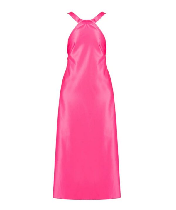 PINKO Linving stone abito raso fucsia midi