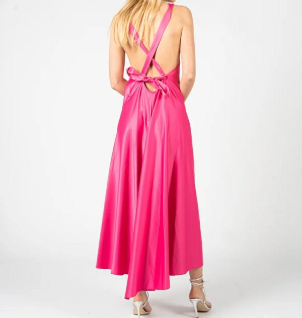 PINKO Linving stone abito raso fucsia midi