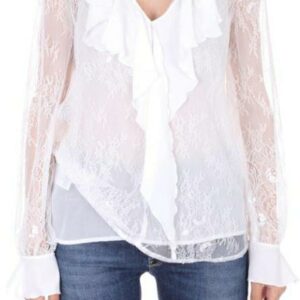 PINKO Bahia blusa pizzo valencienne roushes bianco