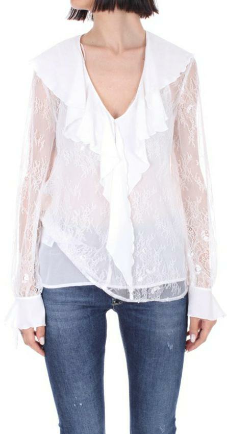 PINKO Bahia blusa pizzo valencienne roushes bianco