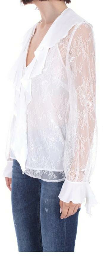 PINKO Bahia blusa pizzo valencienne roushes bianco