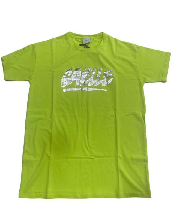 GAELLE PARIS T-Shirt verde acido stampa laminata