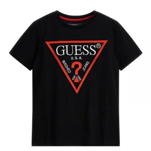 GUESS t-shirt loggata girocollo nero