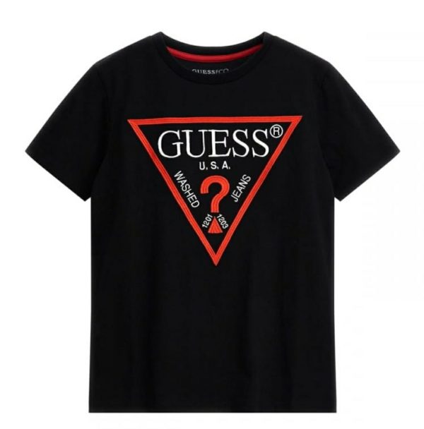 GUESS t-shirt loggata girocollo nero