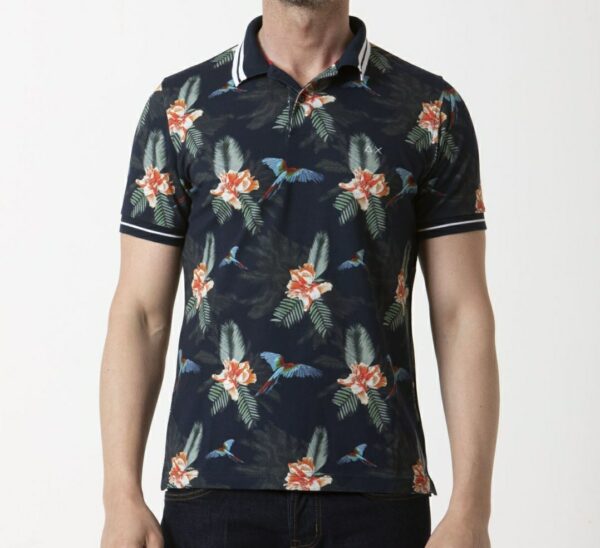 SUN68 polo camp collar print