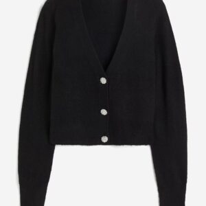 MARIUCCIA cardigan nero con bottoni gioiello