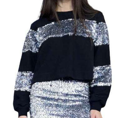 JIJIL Felpa crop girocollo paillettes argento