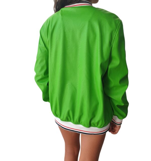 VICOLO Green faux leather bomber jacket with patch