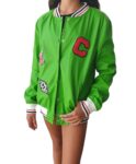 VICOLO Green faux leather bomber jacket with patch