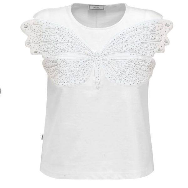 JIJIL T-SHIRT DONNA BIANCO CON FARFALLA IN STRASS