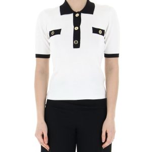 FRACOMINA MAGLIA POLO DONNA BIANCO NERO CON BOTTONI