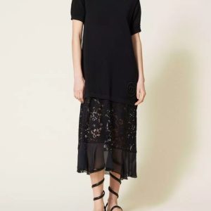 TWINSET abito con pizzo macramè IND