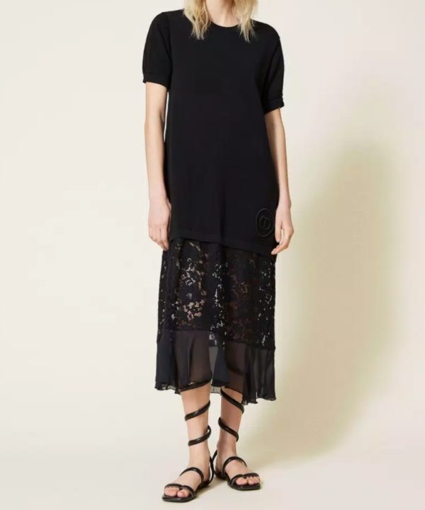 TWINSET abito con pizzo macramè